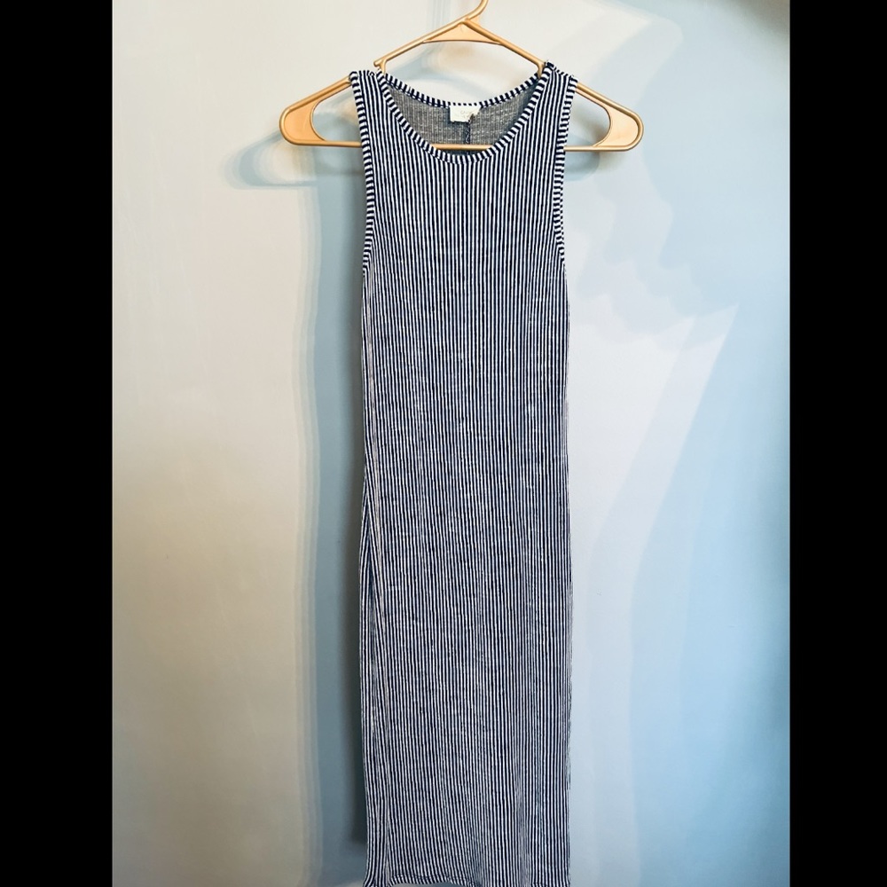 Small, black and white, bodycon, pinstripe dress